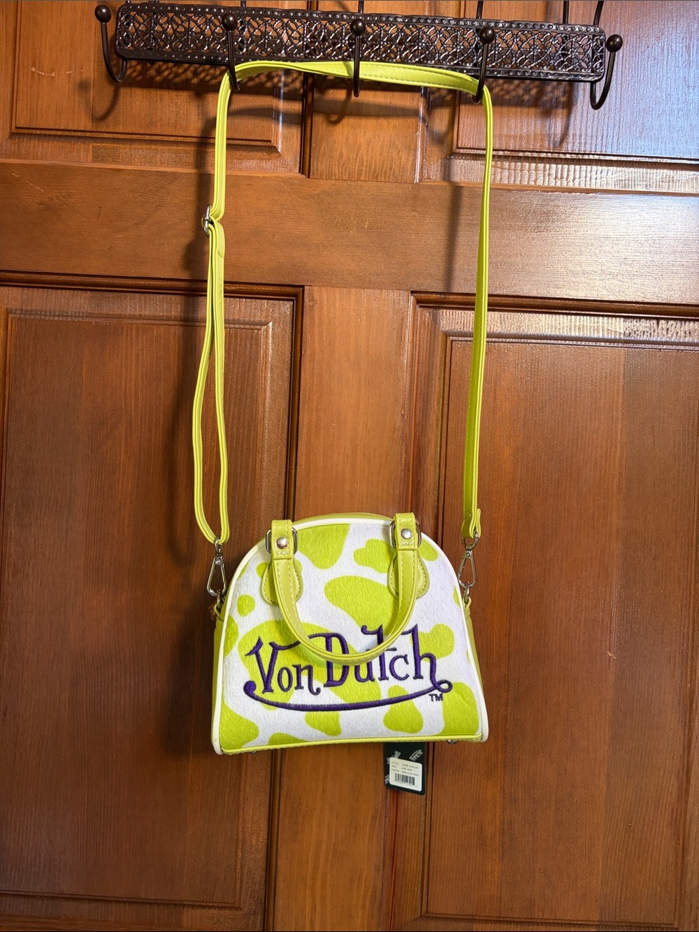 Lime Green Cow Print Vegan Pony Hair Bowling Bag